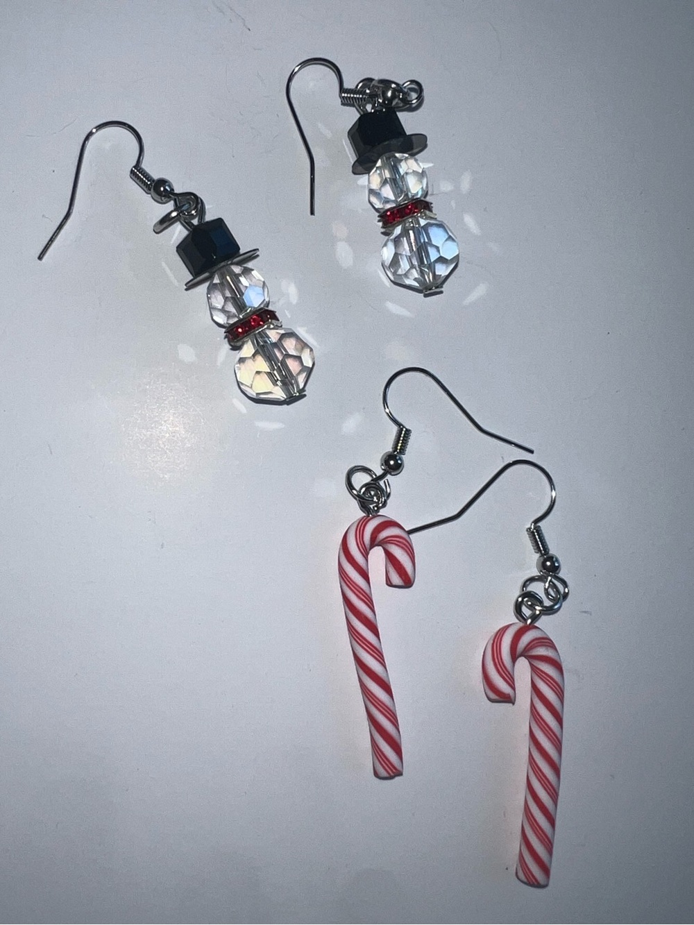 Festive Candy Cane & Snowman Dangle Earrings | Christmas Red and crystal - Picture 3 of 4